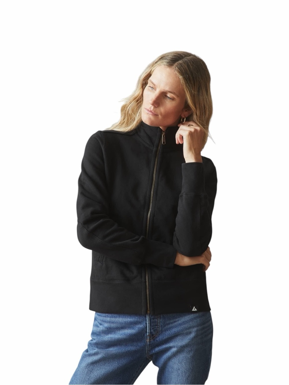 American Giant Women's Moto Full Zip Jacket Black Heavyweight Cotton Size Large